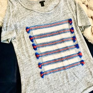 J. Crew Fringe Tassel T Shirt